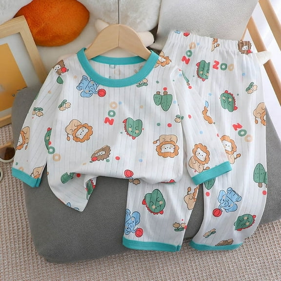 CYRBOKO Boys Pajama Sets, Long Sleeve Printed 2 Pieces Loungewear Sets White Size 6 T