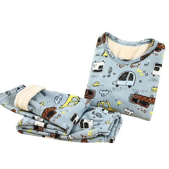 CYRBOKO Boys Pajama Sets, Cotton Thermal Long Sleeve Soft Winter Clothes Sets Sky Blue Size 12-13 T