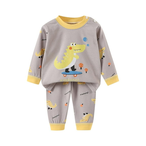 CYRBOKO Boys Pajama Sets, Thermal Long Sleeve 2 Pieces Cotton Stretchy Loungewear Sets Khaki Size 7-8 T