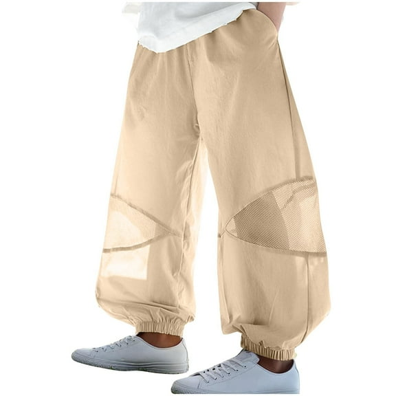 CYRBOKO Boys Pants 2025, Mosquito-proof Summer Elastic Waist Thin Jogger Pants Khaki Size 14-15 T