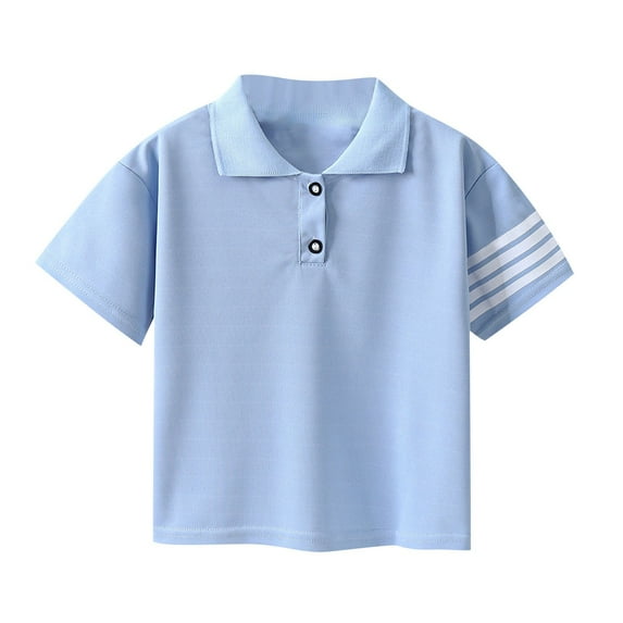CYRBOKO Boys Polo Shirts, Cotton Comfy Summer Lightweight Short Sleeve Shirts Light Blue Size 7-8 T