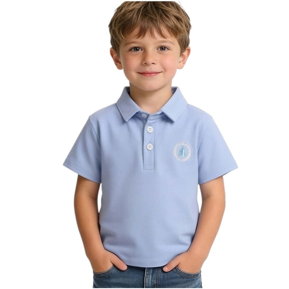 CYRBOKO Boys Polo Shirts, Cotton Turn-down collar Short Sleeve Casual Summer Tops Sky Blue Size 6-7 T