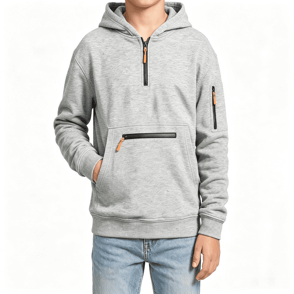 CYRBOKO Boys Pullover Hoodies Size 10-12 with Zipper, Long Sleeve Casual Fall Winter Warm Hooded Sweatshirts Boys Tops Gray