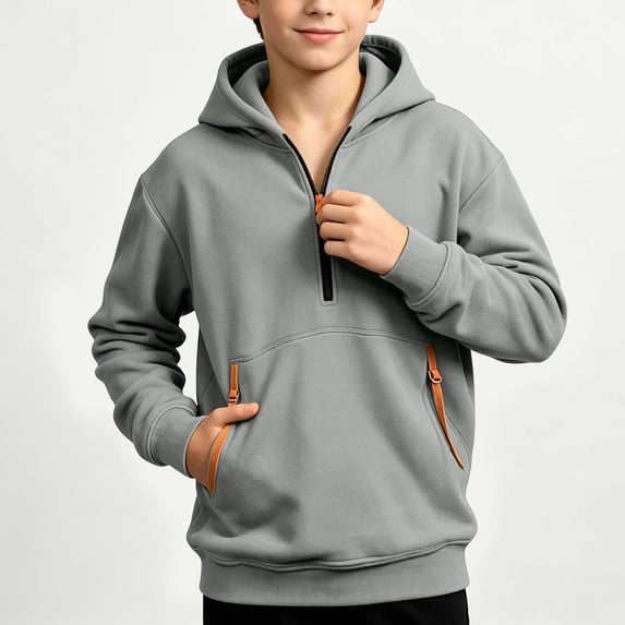 CYRBOKO Boys Pullover Hoodies with Pocket, Loose Fit Half Zip Casual Long Sleeve Hooded Sweatshirts Boys Tops Gray Size 9-10 T