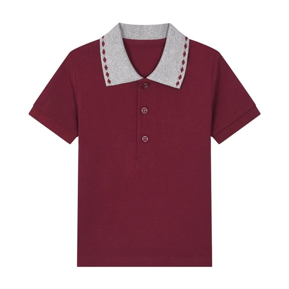 CYRBOKO Boys Short Sleeve Polos, Collared Casual Cotton Casual School Uniform Shirts Red Size 2-3 T