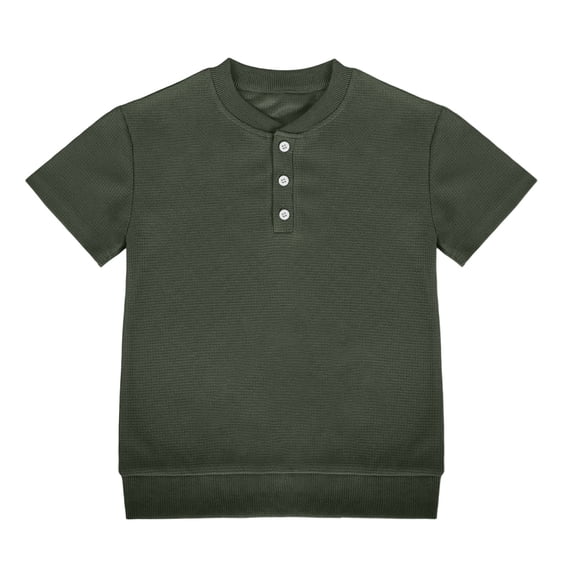 CYRBOKO Boys Short Sleeve Shirts, Casual Pullover Summer Henley Collar T-shirts for Boys Army Green Size 4-5 T