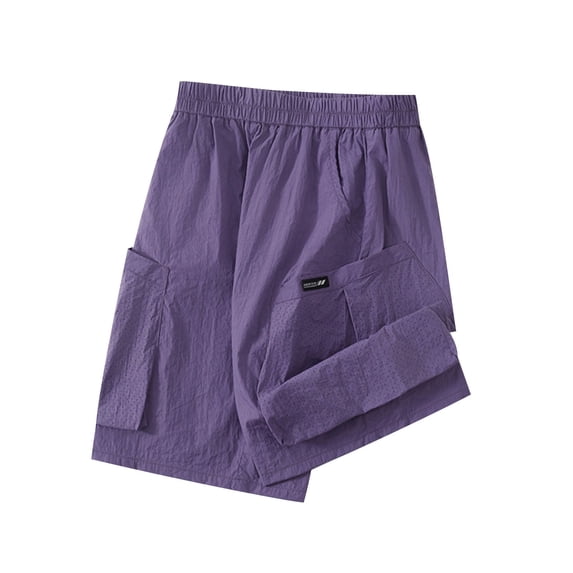CYRBOKO Boys Shorts with Pockets, Casual Lightweight Elastic Waist Loose Summer Shorts Purple Size 11-12T