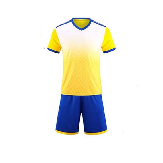 CYRBOKO Boys Soccer Jersey Sets, Summer Running Elastic Waist Short Sleeve Athletic Outfit Sets Yellow Size 12-13 T