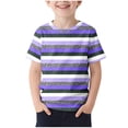 thumbnail image 1 of CYRBOKO Boys Summer Shirts, Casual Striped Short Sleeve Basketball Sports Top Purple Size 12-13 T, 1 of 4
