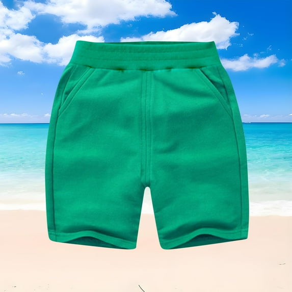 CYRBOKO Boys Summer Shorts, Elastic Waist Casual Cotton Loose Shorts with Pockets Green Size 7-8T