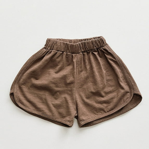 CYRBOKO Boys Summer Shorts, Loose Elastic Waist Cotton Casual Athletic Shorts Coffee Size 5-6T