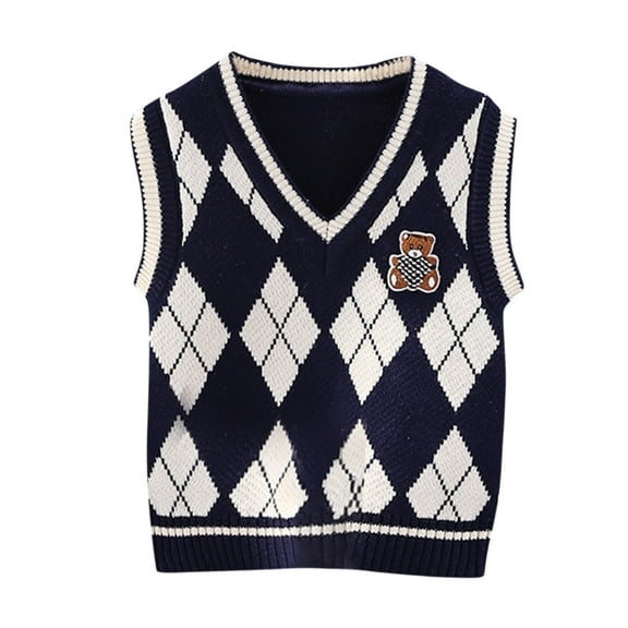 CYRBOKO Boys' Sweater Vests, V-neck Stretchy Sleeveless Casual School Uniform Vests Navy Size 5-6 T