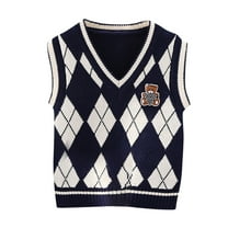 CYRBOKO Boys' Sweater Vests, V-neck Stretchy Sleeveless Casual School Uniform Vests Navy Size 5-6 T