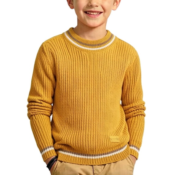 CYRBOKO Boys Sweaters, Crewneck Back-to-School Long Sleeve Warm Knit Winter Tops Yellow Size 6-7 T