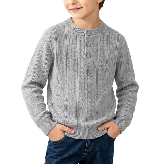 CYRBOKO Boys Sweaters, Knitted Stretch Long Sleeve Pullover Winter Tops Clothes Gray Size 7-8 T