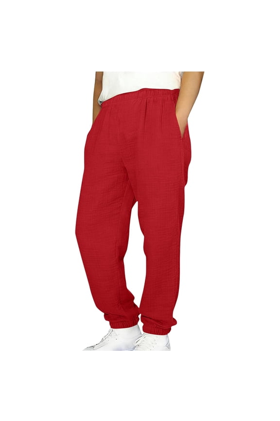 Boys Sweatpants, Summer Loose Elastic Waist Casual Cotton Kids Pants Red Size 10-12 T
