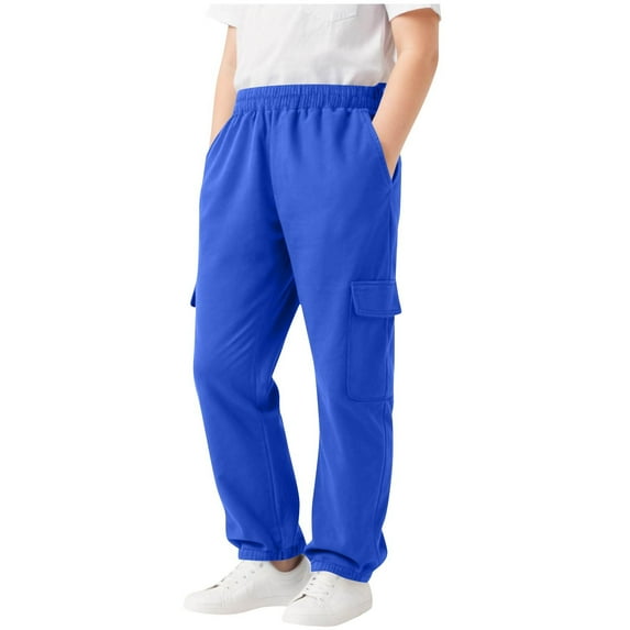 CYRBOKO Boys Sweatpants with Pockets, Fall Thermal Drawstring Casual Elastic Waist Winter Joggers Blue Size 5-6 T