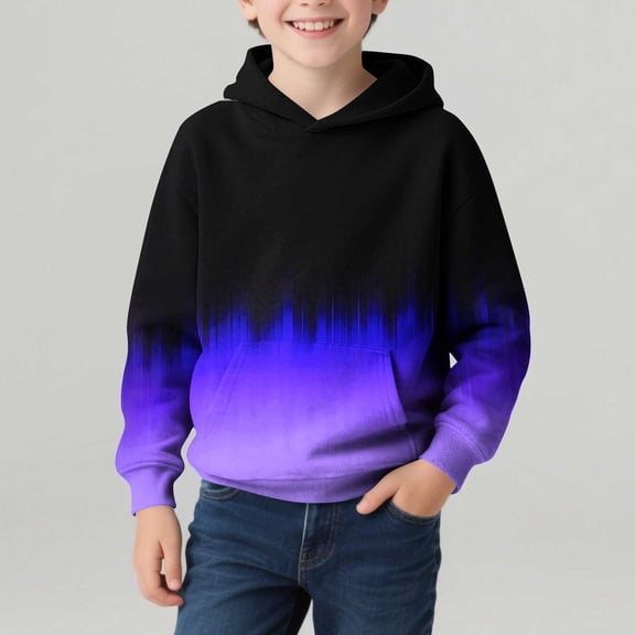 CYRBOKO Boys Sweatshirts, Gradient Long Sleeve Pullover Casual Hoodies for Kids Blue Size 7-8 T