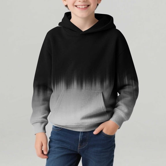CYRBOKO Boys Sweatshirts, Long Sleeve Pullover Casual Gradient Hoodies for Kids Gray Size 9-10 T