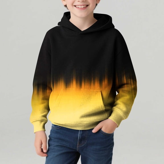 CYRBOKO Boys Sweatshirts, Pullover Long Sleeve Casual Gradient Hoodies for Kids Yellow Size 3-14 T