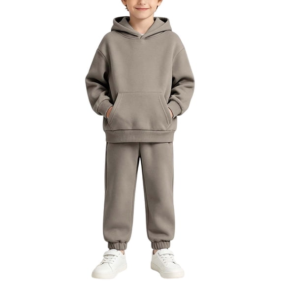 CYRBOKO Boys Sweatsuit Sets, Long Sleeve Casual Cotton Two-piece Hoodies and Joggers Dark Gray Size 6-7 T