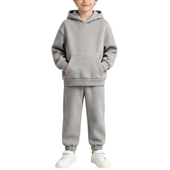 CYRBOKO Boys Sweatsuit Sets, Long Sleeve Cotton Two-piece Casual Hoodies and Joggers Gray Size 10 T