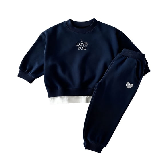 CYRBOKO Boys Sweatsuits Outfits, Spring Elastic Waist Long Sleeve Cotton Two-piece Sets Navy Size 5-6 T