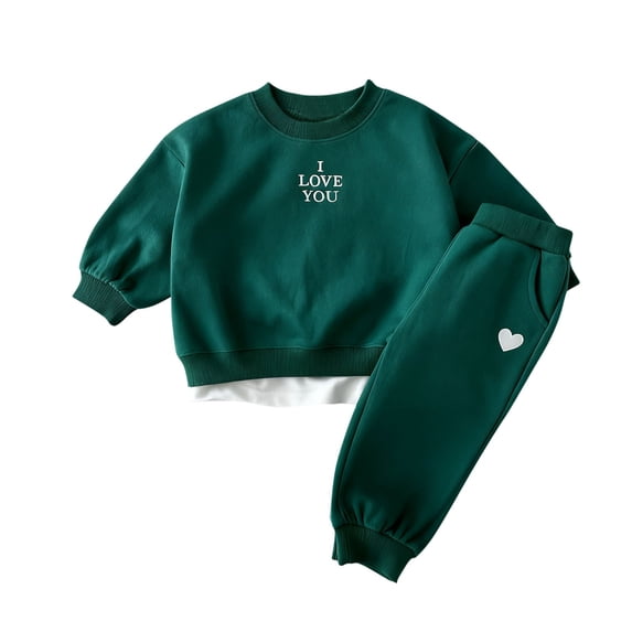 CYRBOKO Boys Sweatsuits Outfits, Spring Long Sleeve Elastic Waist Cotton Two-piece Sets Green Size 1-2 T