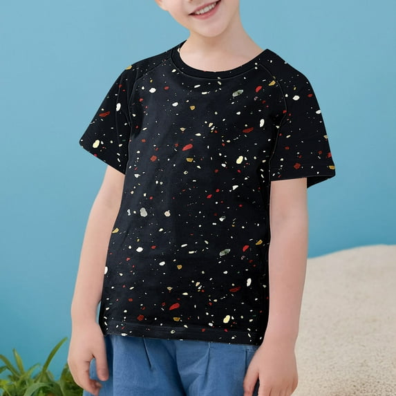 CYRBOKO Boys T-shirts, Crewneck Printed Summer Short Sleeve Tops Black Size 11-12T