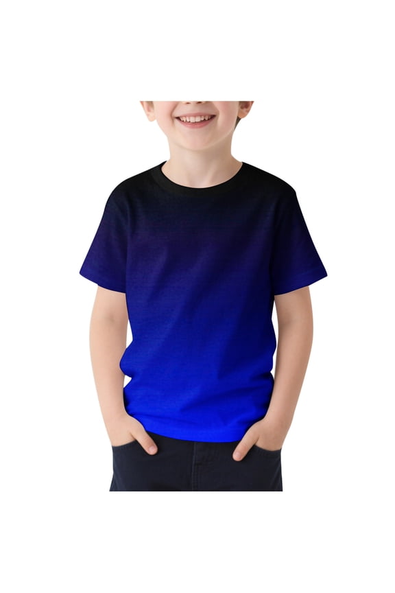 Boys T-shirts, Gradient Color Casual Short Sleeve Summer Sports Tee Blue Size 7-8 T