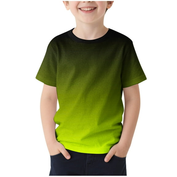 CYRBOKO Boys T-shirts, Short Sleeve Casual Gradient Color Summer Sports Tee Green Size 9-10 T