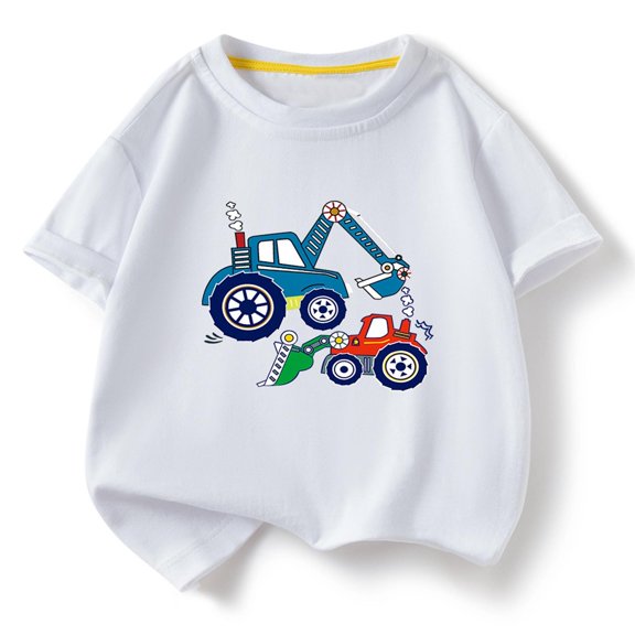 CYRBOKO Boys T-shirts, Summer Cotton Casual Athletic Short Sleeve Tops White Size 5-6T