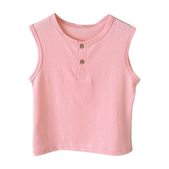 CYRBOKO Boys Tank Tops, Buttons Cotton Casual Crewneck Summer Tops Pink Size 8 T