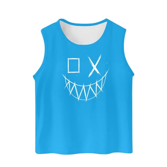 CYRBOKO Boys Tank Tops, Casual Summer Sports Crew Neck Sleeveless Graphic Tee Blue Size 12-13 T
