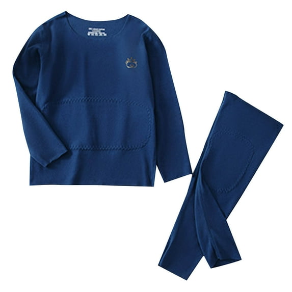 CYRBOKO Boys Thermal Sets, Elastic Waist Cotton Soft Long Sleeve Underwear Sets Navy Size 13-14 T