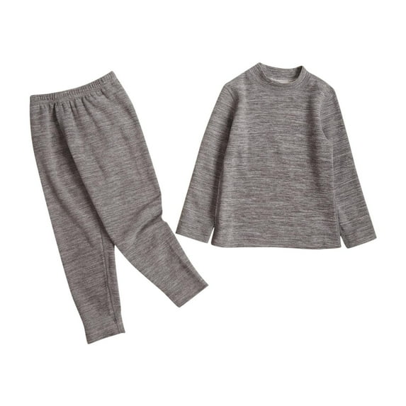 CYRBOKO Boys Thermal Sets, Long Sleeve Cotton Elastic Waist Comfy Loungewear Sets Gray Size 5-6 T