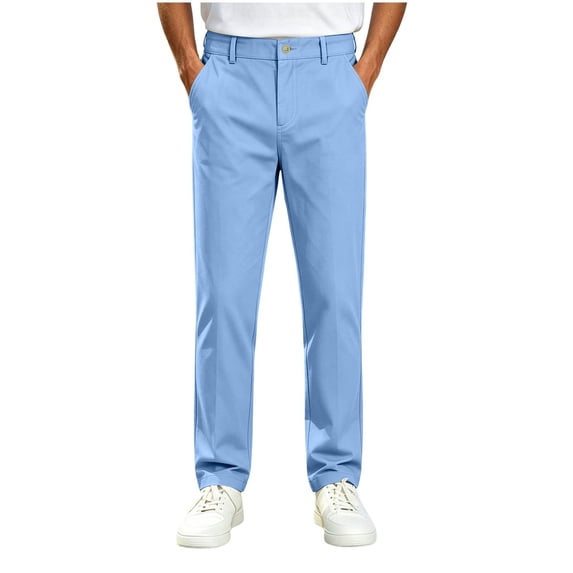 CYRBOKO Boys Uniform Pants, Stretch Casual Elastic Waist Back-to-School Wide-leg Pants Blue Size 14-15 T