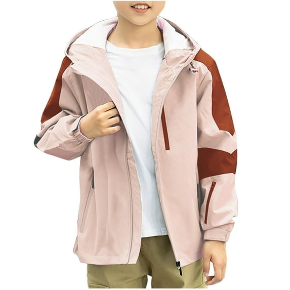 CYRBOKO Boys Zipper Jeckets, Waterproof Stretchy Long Sleeve Casual Fall Outerwear Pink Size 6-7 T