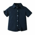 thumbnail image 1 of CYRBOKO Button Down Shirts forToddler Boys, Athletic Comfy Short Sleeve Casual Summer Shirts Dark Blue Size 6-7 T, 1 of 9