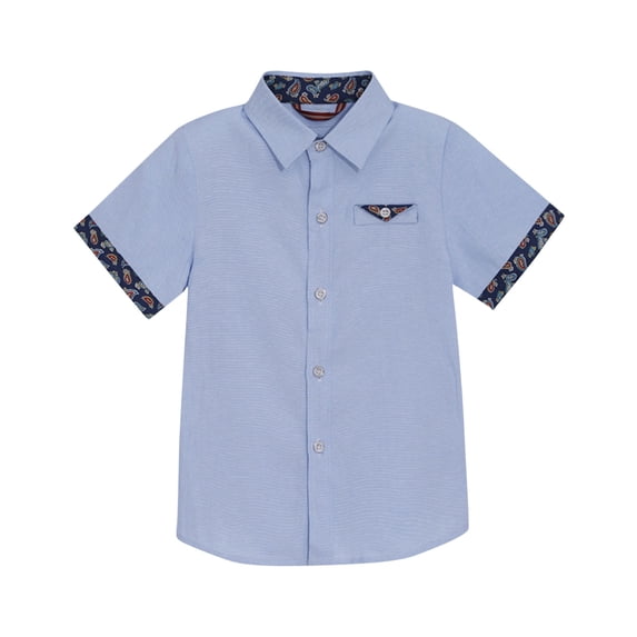 CYRBOKO Button Down Shirts forToddler Boys, Athletic Cotton Casual Thin Short Sleeve Shirts Blue Size 5-6 T