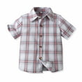 thumbnail image 1 of CYRBOKO Button Down Shirts forToddler Boys, Breathable Short Sleeve Plaid Casual Summer Shirts Pink Size 6-7 T, 1 of 9