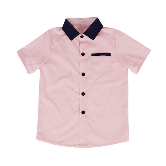 CYRBOKO Button Down Shirts forToddler Boys, Soft Thin Cotton Casual Short Sleeve Shirts Pink Size 9-10 T