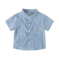 thumbnail image 1 of CYRBOKO Button-Up Shirts for Boys, Striped Cotton Short Sleeve Loose Summer Tops Blue Size 5-6 T, 1 of 9
