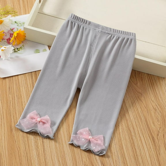 CYRBOKO Capri Leggings for Toddler Girls, Stretch Breathable Elastic Waist Casual Tight Bottoms Gray Size 4 T
