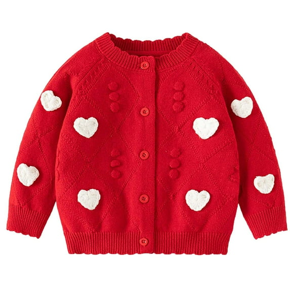 CYRBOKO Cardigans for Baby Girls, Cotton Long Sleeve Stretch Knit Sweater Coat Red Size 9-12 Months