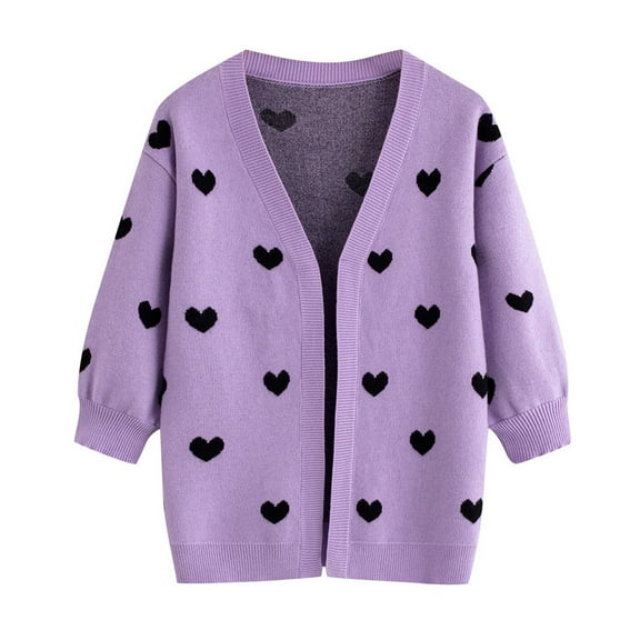 CYRBOKO Cardigans for Girls, Gift Cotton Knit Long Sleeve Winter Tops Purple Size 6 T