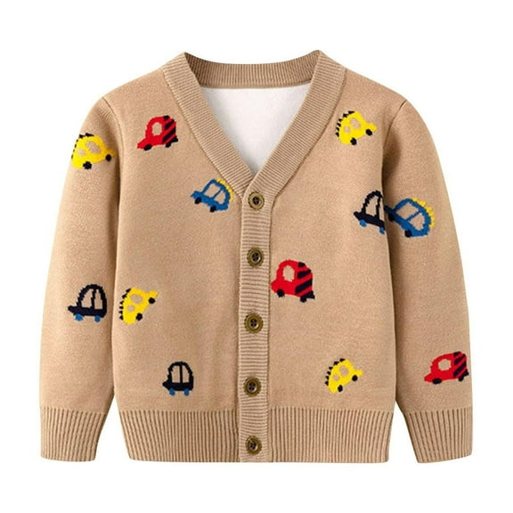 CYRBOKO Cardigans for Toddler Boys, Knit Cotton Winter Long Sleeve Fall Clothing Brown Size 2-3 T