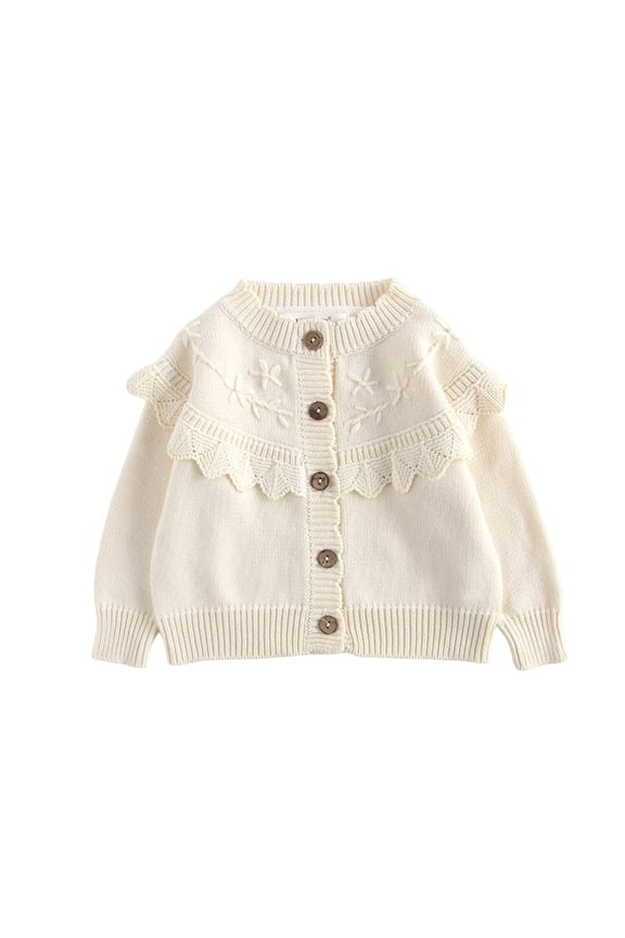 Cardigans for Toddler Girls, Knit Cotton Winter Long Sleeve Fall Tops Beige Size 12-18 Months