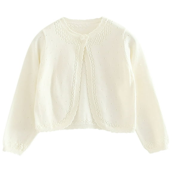 CYRBOKO Cardigans for Toddler Girls, Long Sleeve Cotton Loose Knit Fall Clothing White Size 3-4 T