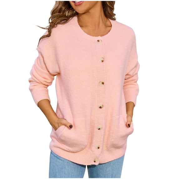 CYRBOKO Cardigans for Women, Long Sleeve Lightweight Stretchy Button Front Casual Loose Sweaters for Ladies Pink Size XL